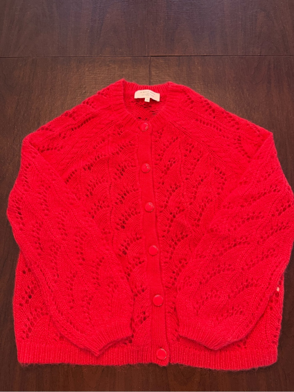 Sezane Red Open-Knit Button Cardigan